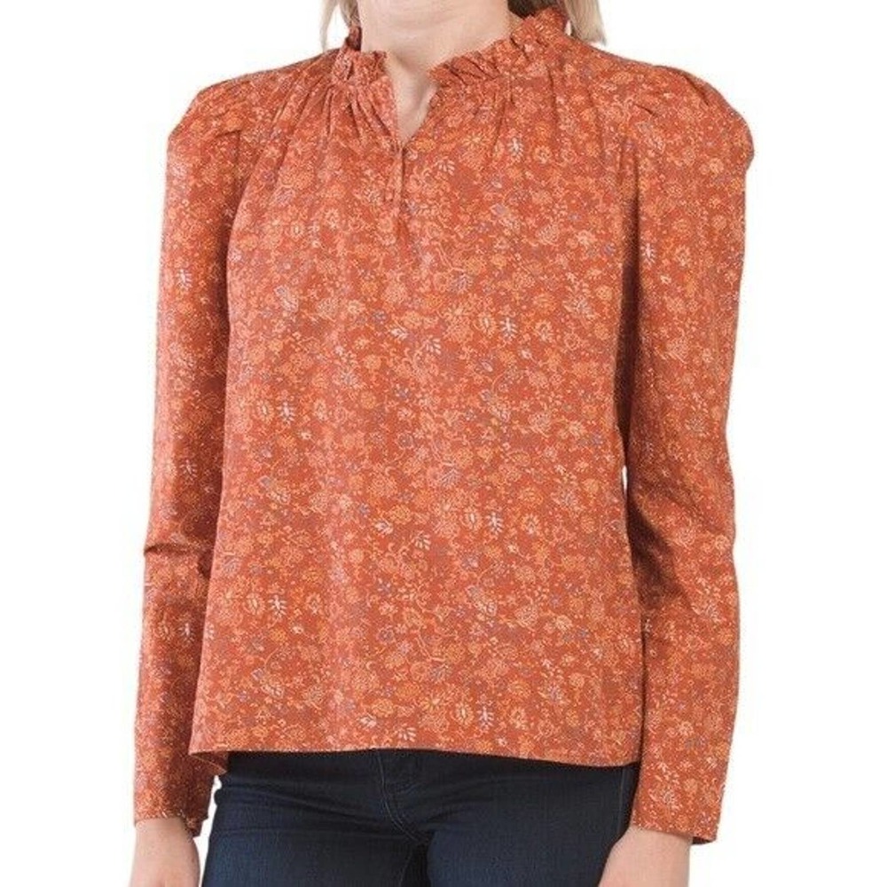 NWT House of Harlow 1960 Nicole Richie Top Blouse Floral Wallis Rust Lon…